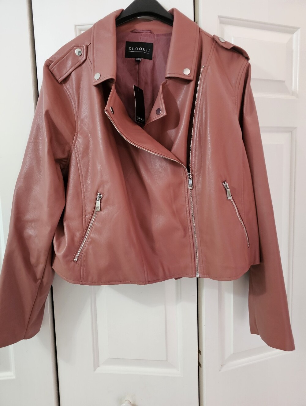 New 26/28 Eloquii Rose Mauve Pink Faux Leather Moto Jacket
